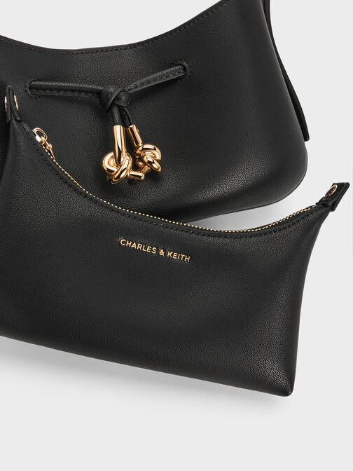 Mila Metallic-Knot Shoulder Bag, Black, hi-res