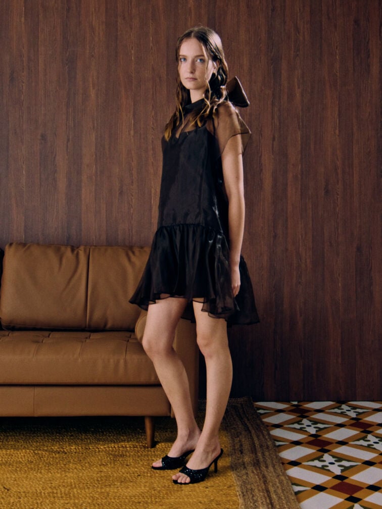 ميولز بكعب ستيليتو مزين بالترتر, أسود خشن, hi-res