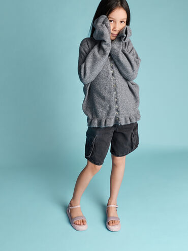 Girls' Crystal-Pearl Puffy Sandals, Light Pink, hi-res