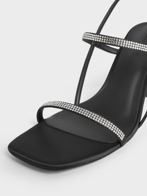 Arona Satin Crystal-Embellished Stiletto-Heel Sandals, Black Textured, hi-res