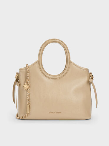 شنطة توت بحمالة بيضاوية وفيونكة, Sand Beige, hi-res
