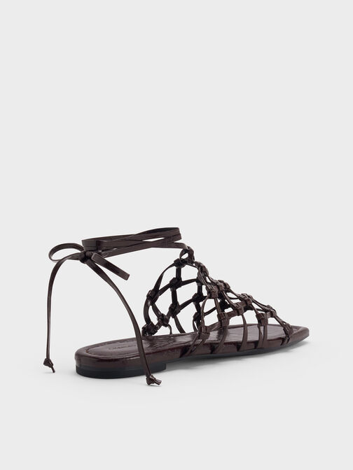 Woven Tie-Around Net Sandals, Burgundy, hi-res