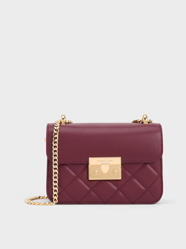 Alva Quilted Chain-Handle Bag, Burgundy, hi-res