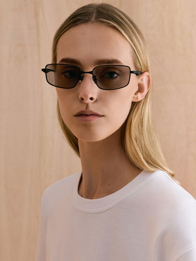 نظارات شمسية مستطيلة سيليستيا بإطار معدني وعدسات ملونة, أسود كلاسيكي, hi-res