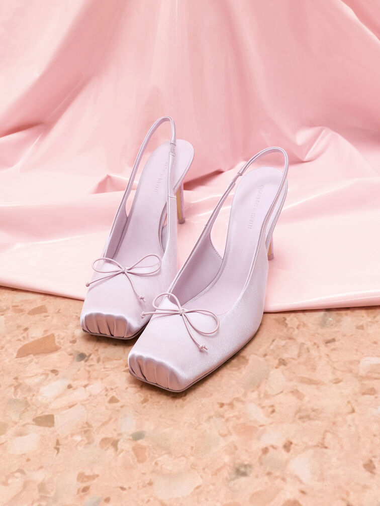 حذاء كعب ستيليتو ساتان بحزام خلفي مزموم, وردي, hi-res