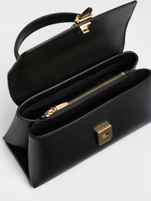 Adalyn Metallic-Buckle Chain-Strap Top Handle Bag, Black, hi-res