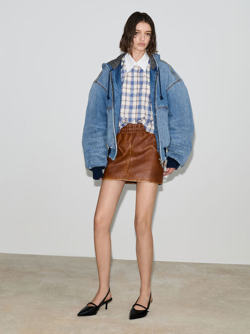 Helena Pearl-Buckle Slingback Kitten Heels, Black Boxed, hi-res