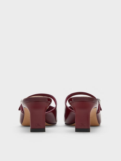 حذاء ميول من الجلد اللامع بكعب ومقدمة مدببة بمشبك مرصع بحجر, برغندي, hi-res