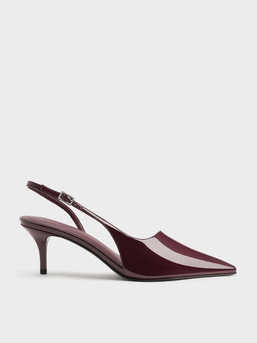 Patent Pointed Slingback Pumps, Burgundy, hi-res