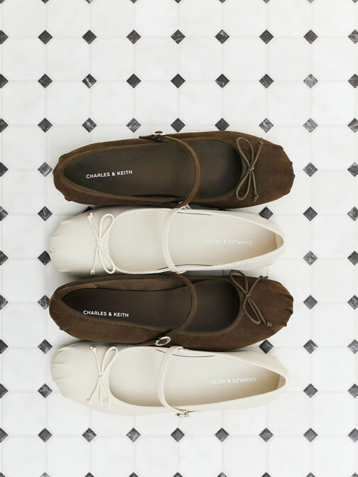 Emiko Faux Suede Bow Mary Jane Flats, Dark Brown Textured, hi-res