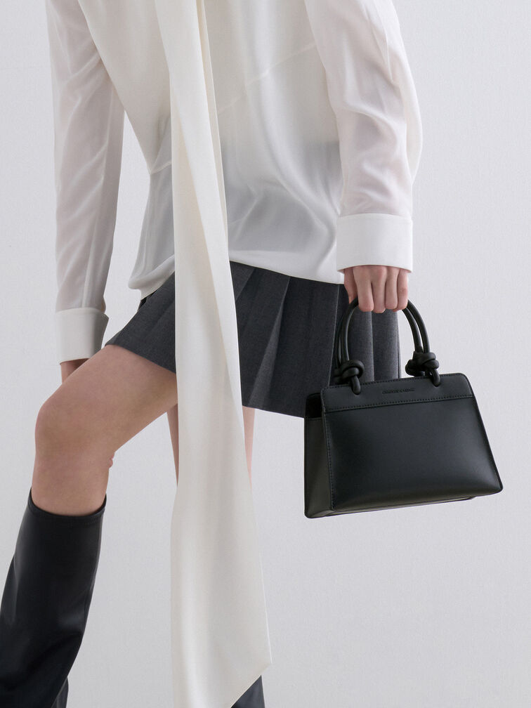 Sabine Knotted-Handle Trapeze Tote Bag, Jet Black, hi-res