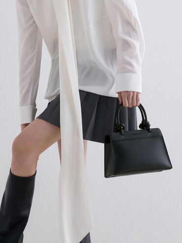 Sabine Knotted-Handle Trapeze Tote Bag, Jet Black, hi-res