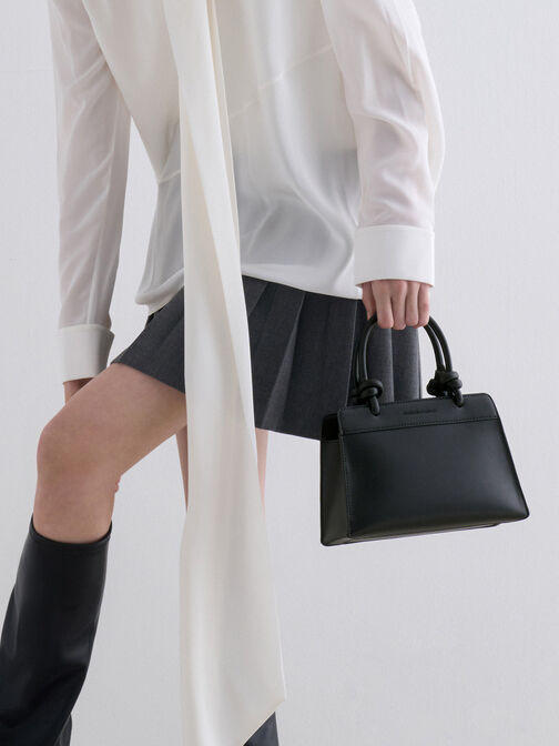 Sabine Knotted-Handle Trapeze Tote Bag, Jet Black, hi-res