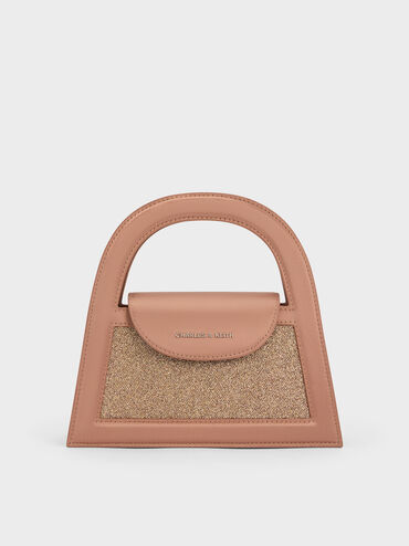 Este Glittered Top Handle Bag, Bronze, hi-res