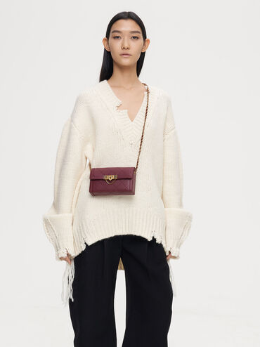 حقيبة كلاتش تالولا مبطنة بقفل كبس, برغندي, hi-res