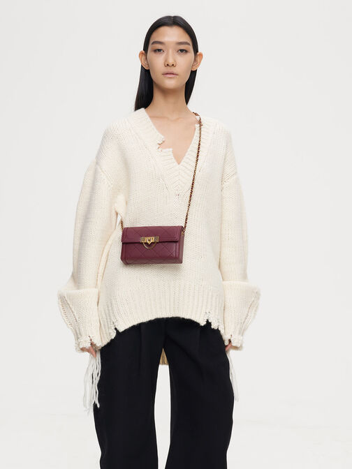 حقيبة كلاتش تالولا مبطنة بقفل كبس, برغندي, hi-res