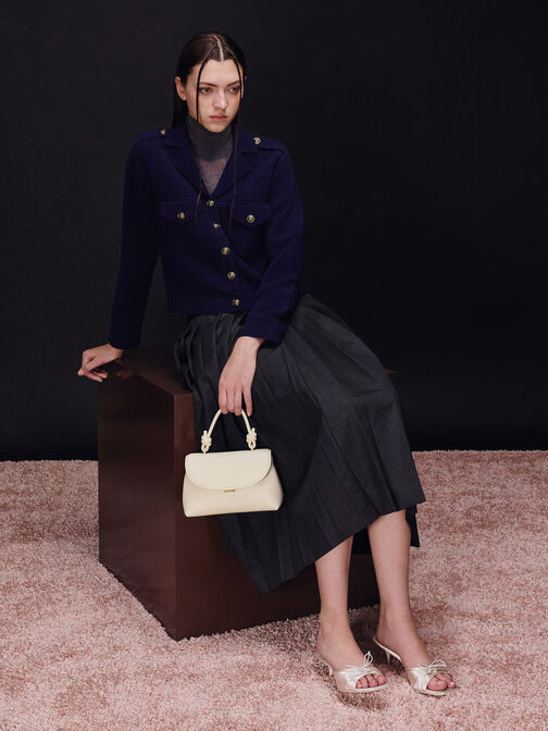 حقيبة ظهر بحمالة يد مزينة بعقدة, كريم, hi-res