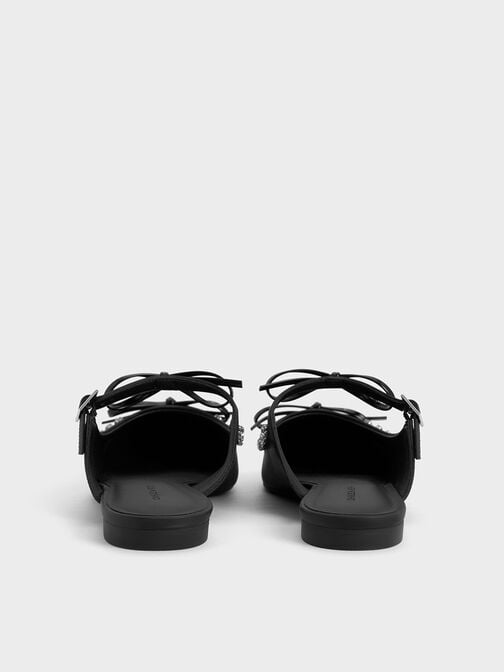 صندل مولز مدبب بفيونكة مزدوجة مزينة بحلية, أسود, hi-res