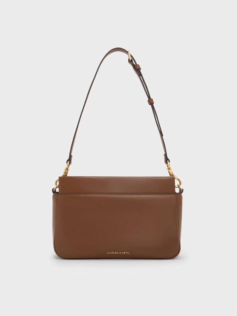 حقيبة كتف ليني بمقبض على شكل سلسلة, بني داكن, hi-res