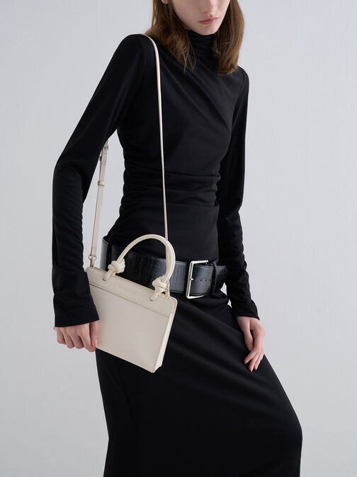 Sabine Knotted-Handle Trapeze Tote Bag, Cream, hi-res