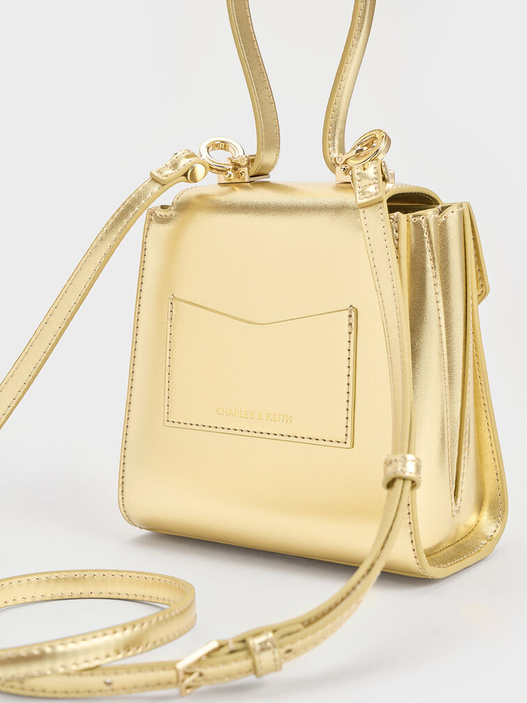 Trapeze Crystal-Embellished Top Handle Bag, Gold, hi-res