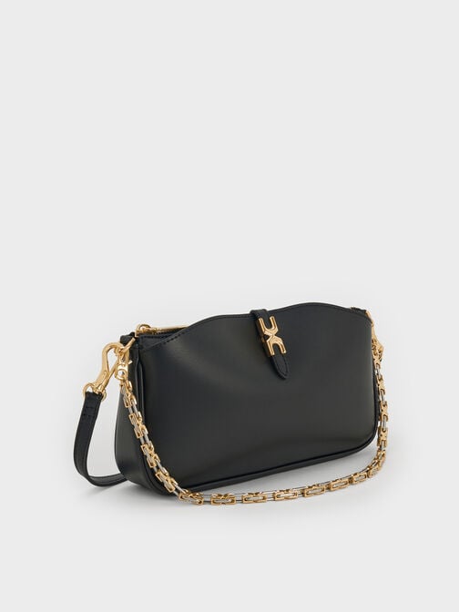 Adalyn Metallic-Buckle Chain-Handle Shoulder Bag, Black, hi-res