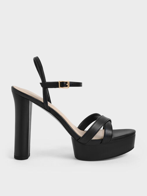 Faye Crossover Platform Heeled Sandals, Black, hi-res