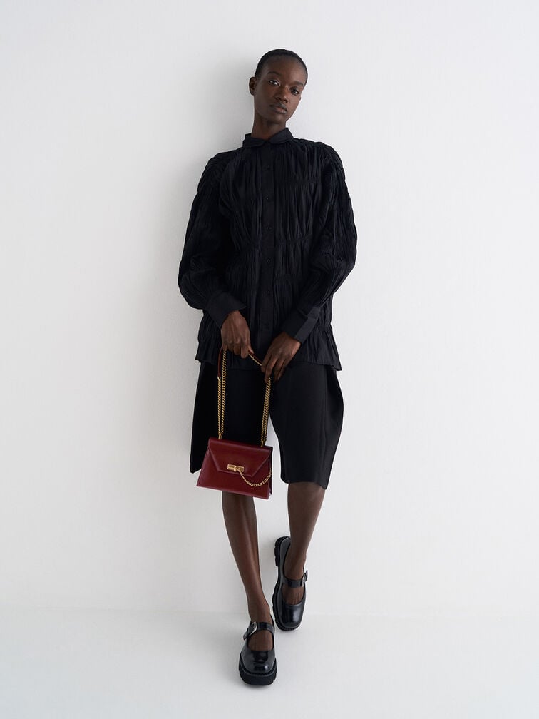 Samantha Envelope Chain-Handle Bag, Burgundy, hi-res