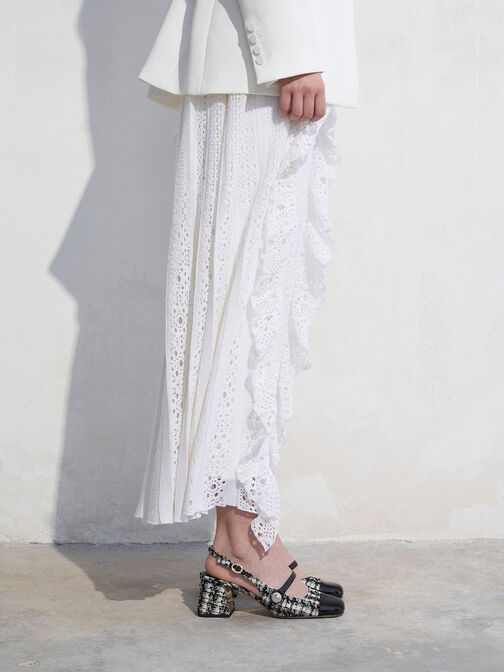 حذاء إيرين بكعب عالٍ وتصميم سلينجباك مفتوح الظهر من قماش تويد مزين باللؤلؤ, أسود خشن, hi-res