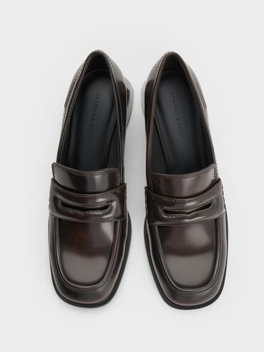 حذاء بامبس بيني لوفرز بكعب مائل, بنى, hi-res