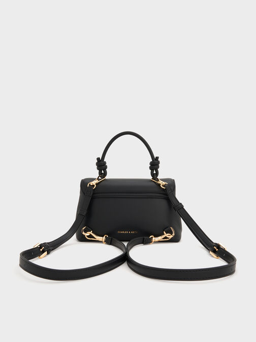 حقيبة ظهر بحمالة يد مزينة بعقدة, أسود, hi-res