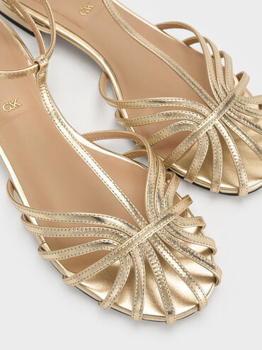 Jaylene Metallic Leather Caged Sandals, Gold, hi-res