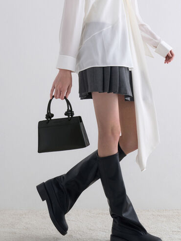 Sabine Knotted-Handle Trapeze Tote Bag, Jet Black, hi-res