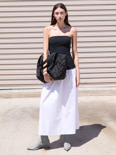 Nylon Chevron Tote Bag, Jet Black, hi-res