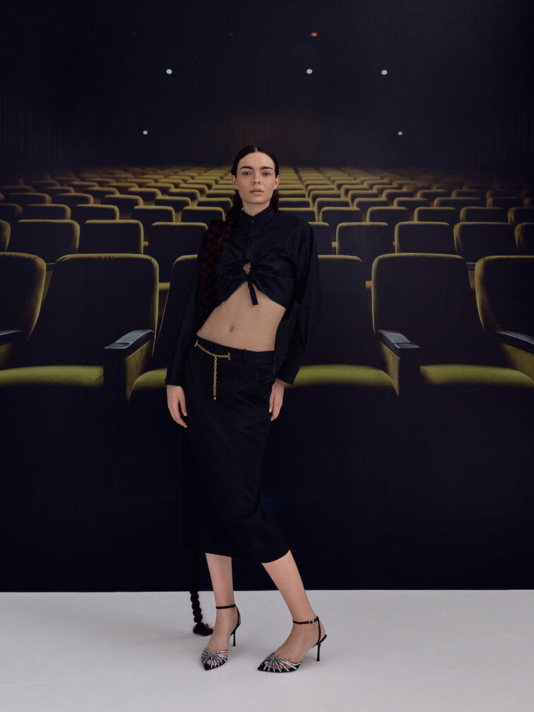 Jaylene Gem Peep-Toe Stiletto Sandals, Black Textured, hi-res