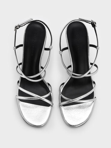 صندل ميتاليك كروس أوفر بكعب ترابيز, فضي, hi-res