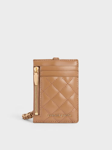 حافظة بطاقات ويستريا بتصميم مبطن ومظهر معدني مزين بشريط مضفر, تان, hi-res