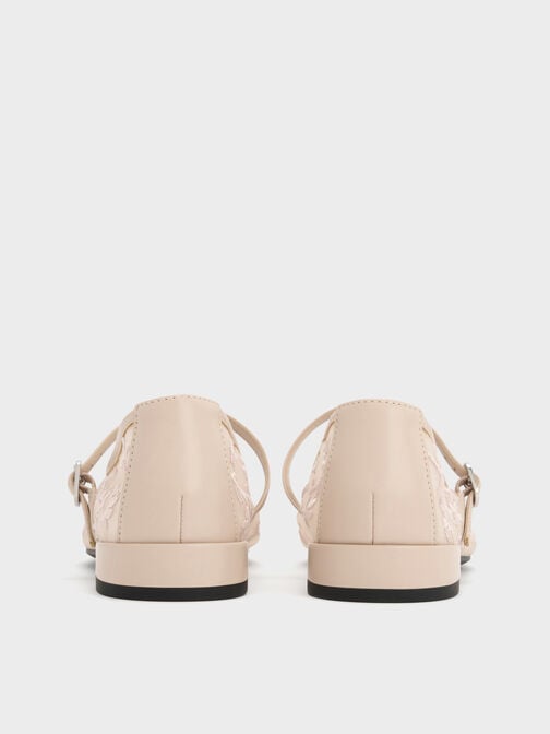 Gertrude Mesh Embroidered Floral Mary Janes, Nude, hi-res