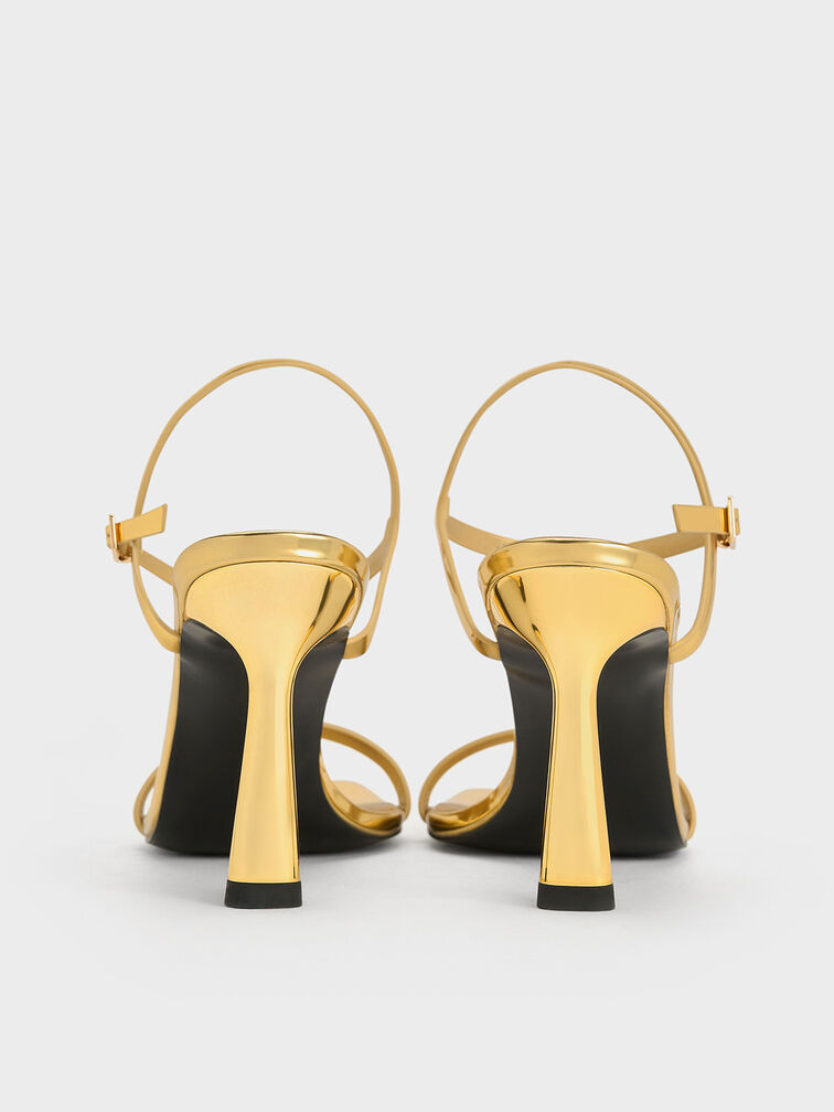 Metallic Square-Toe Ankle-Strap Heeled Sandals, Gold, hi-res