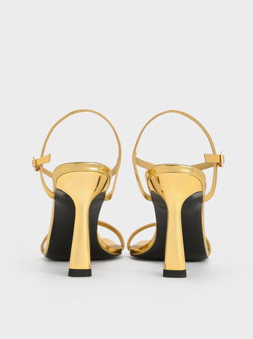 Metallic Square-Toe Ankle-Strap Heeled Sandals, Gold, hi-res