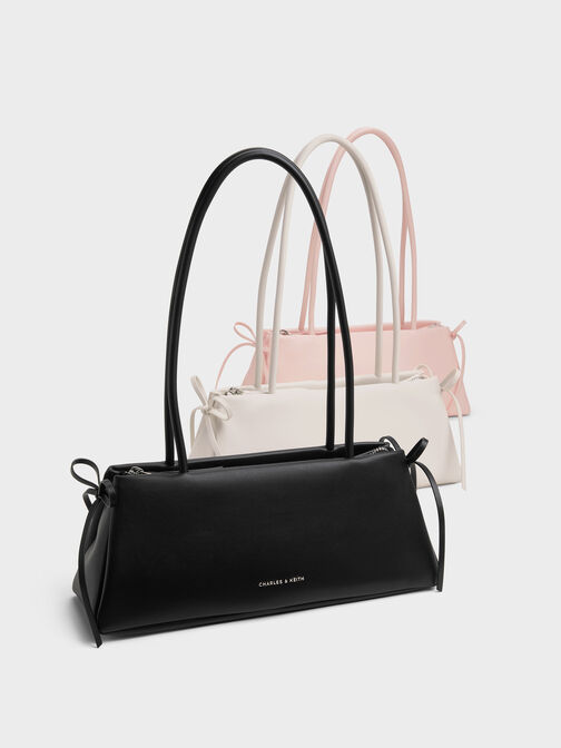 Hazel Bow Elongated Trapeze Shoulder Bag, Noir, hi-res