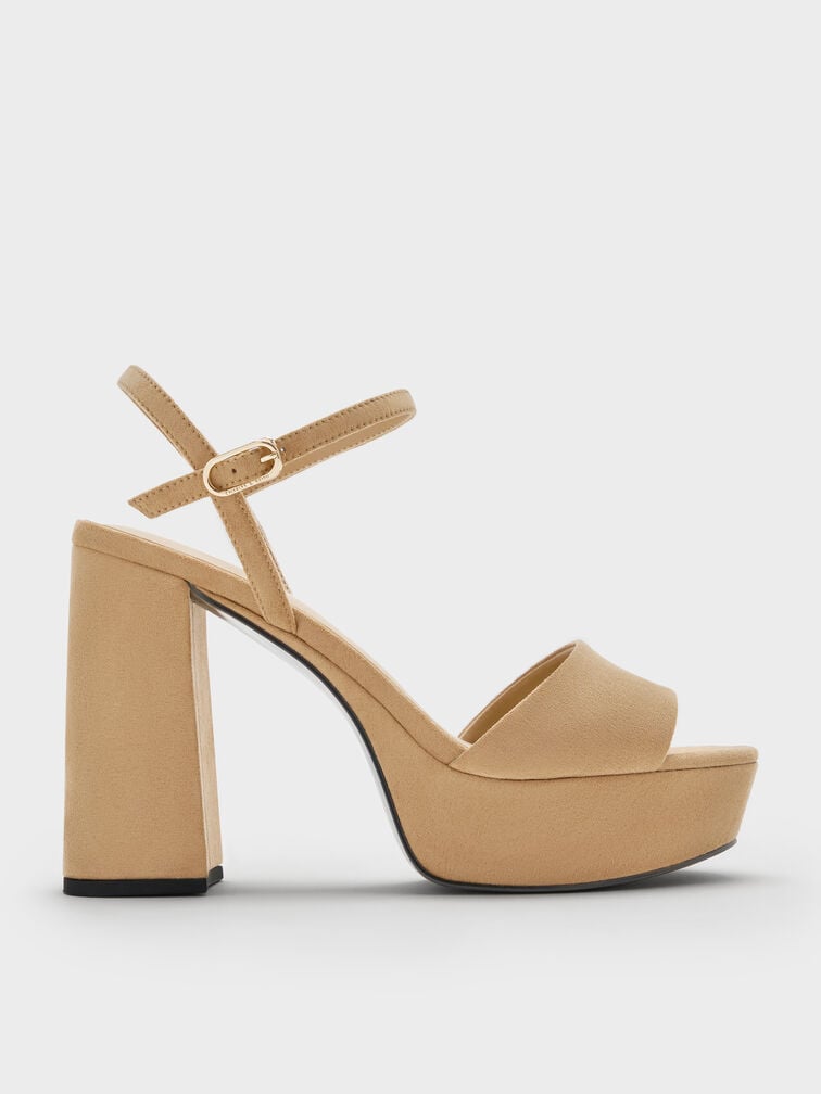 Faux Suede Block-Heel Platform Sandals, Sand, hi-res