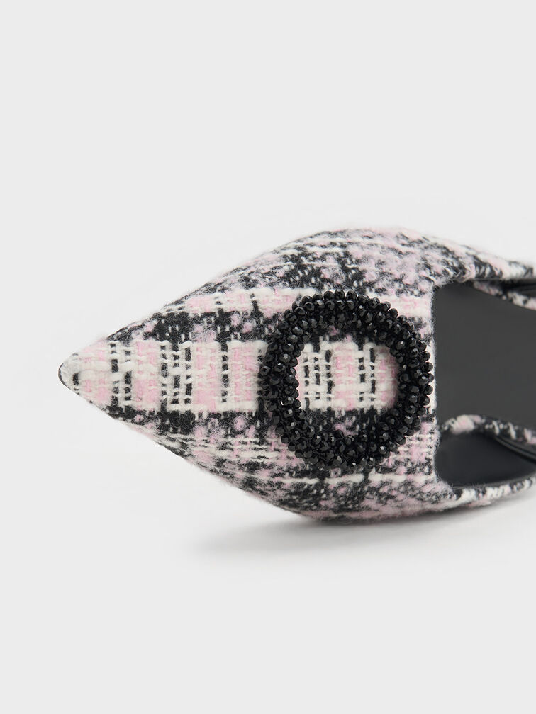 Beaded Circle Tweed Slingback Flats, Pink, hi-res