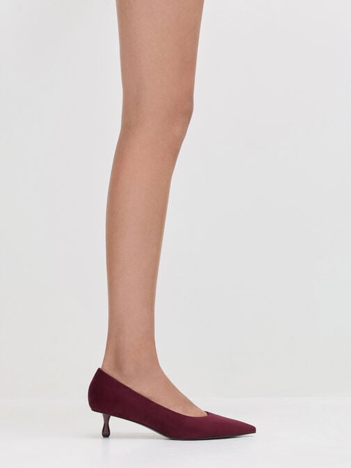 Ruthie Faux Suede Kitten Heels, Burgundy, hi-res