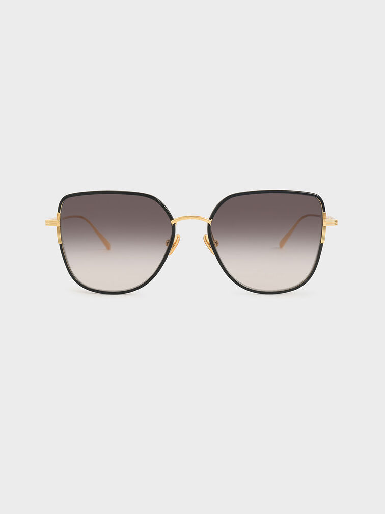 Seraphina Panelled Temples Butterfly Sunglasses, Black, hi-res