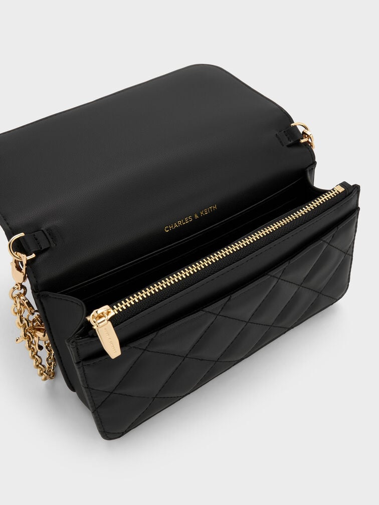 محفظة آرييتي مبطنة بتطريز مزودة بسلسلة للحمل على الكتف, أسود, hi-res