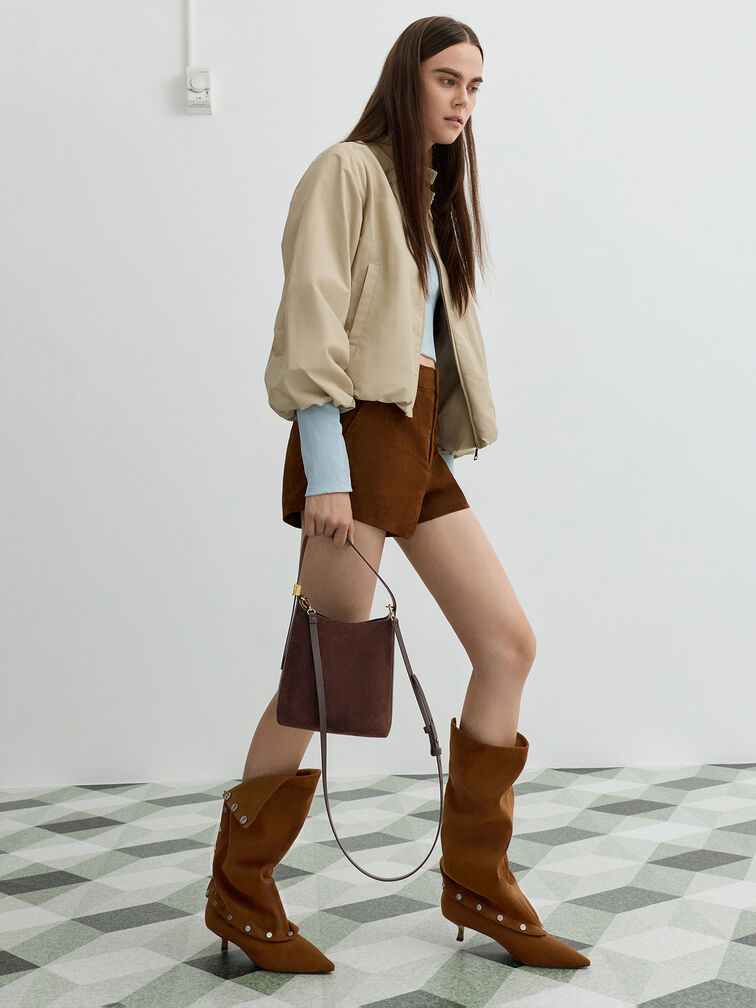 Edna Recycled Suede Bucket Bag, Espresso Brown, hi-res