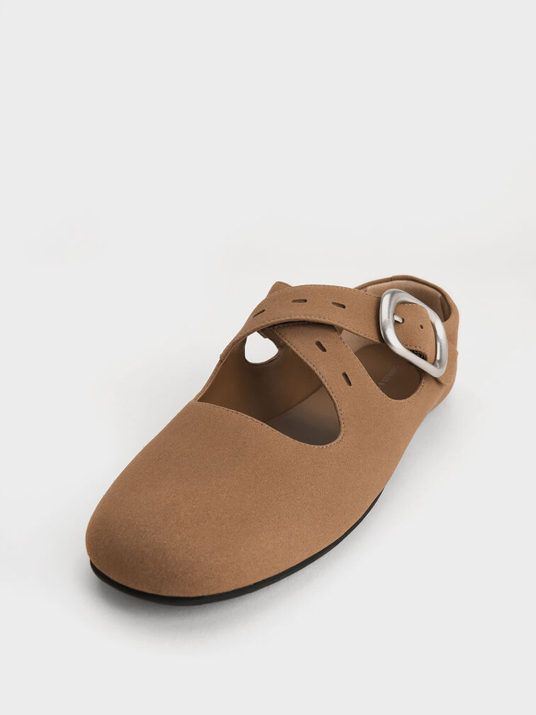 Tommie Faux Suede Crossover Mary Jane Flats, Brown, hi-res