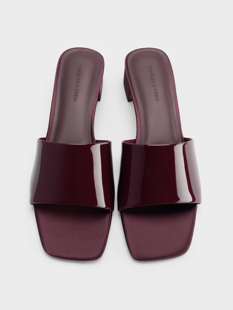 حذاء ميول بكعب وجلد لامع وبسيور عريضة, برغندي, hi-res