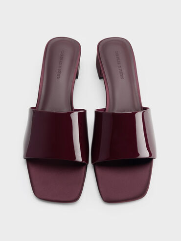 حذاء ميول بكعب وجلد لامع وبسيور عريضة, برغندي, hi-res